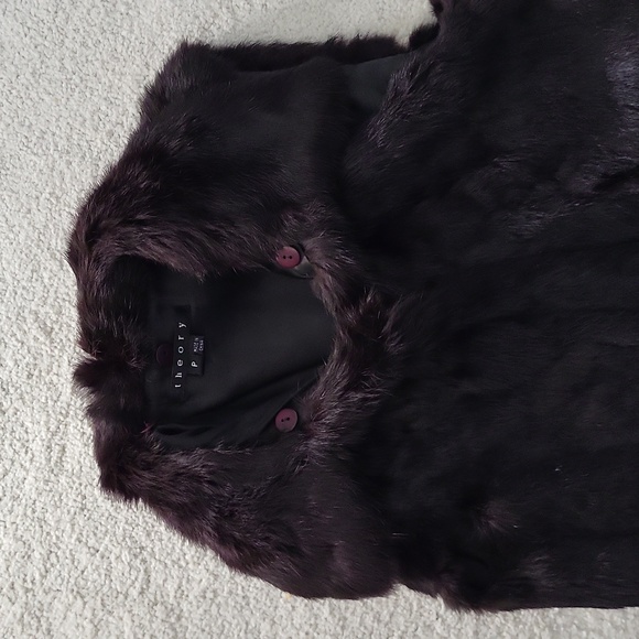 2-in-1 Vintage USA Made Theory Denim Jacket w/ Removable Rabbit Fur Vest - Picture 7 of 8